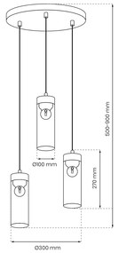 Závesné svietidlo Elica, 3x transparentné sklenené tienidlo, b/drevo, o