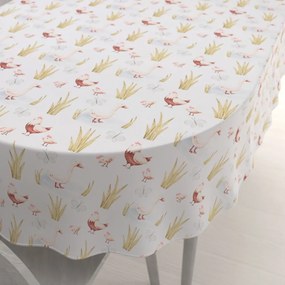 Biante Detský bavlnený oválny obrus Sandra SA-752 Sliepočky a húsky na bielom 80x120 cm