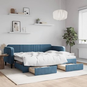 Rozkladacia denná posteľ s matracmi modrá 80x200 cm zamat 3197103