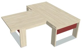 Stôl Verno+ S 200 x 220 cm s rokovacím prvkom, agát / červená