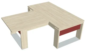 Stôl Verno+ S 200 x 220 cm s rokovacím prvkom, agát / červená