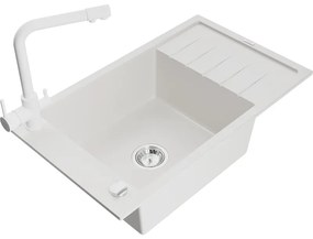 Mexen Elias, 1-komorový granitový drez s odkvapkávačom 795x480x200 mm a biela batéria Duero, biela, 6511-20-671600-20