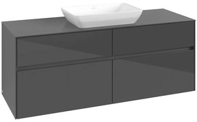 VILLEROY &amp; BOCH Collaro závesná skrinka pod umývadlo na dosku (umývadlo v strede), 4 zásuvky, 1400 x 500 x 548 mm, Glossy Grey, C11600FP