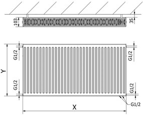 Mexen, Panelový radiátor Mexen CV22 600 x 500 mm, spodné pripojenie, 826 W, biely - W622-060-050-00