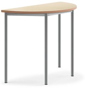 Stôl SONITUS, polkruh, 1200x600x900 mm, linoleum - béžová, strieborná