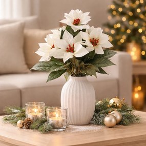 Umelá kytica Vianočná ruža, biela, 43 cm