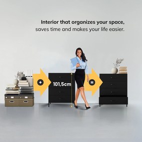 Čierna kovová komoda so zásuvkami na nožičkách CARLA Modern 800 x 1015 x 400 mm