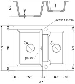 Mexen Carlos, granitový drez 582x475x177 mm, 1,5-komorový, biela, 6518581500-20