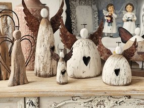 Dekorácia drevená figúrka anjel so srdiečkom Angel Rustic L - 19*6*21 cm
