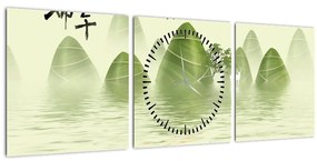 Obraz - Údolie zelených hôr (s hodinami) (90x30 cm)