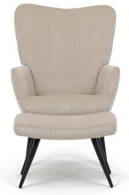 Relaxačné kreslo ušiak s taburetom ROYAL — kov, menčester, béžová