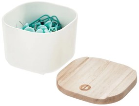 Biely úložný box s vekom z dreva paulownia iDesign Eco, 9 x 9 cm