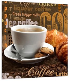 Obraz šálky kávy a croissantov (30x30 cm)