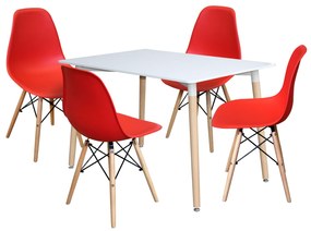 Jedálenský stôl 120x80 UNO biely + 4 stoličky UNO červené