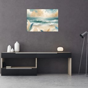 Sklenený obraz – Maľovaná pláž v jemných farbách (70x50 cm)