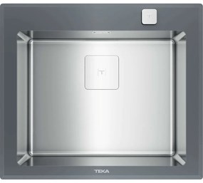 TEKA Diamond RS15 1B ST sklenený drez s nerezovou vaničkou, s excentrom, horná montáž, 600 x 520 mm, Stone Grey, 115000076