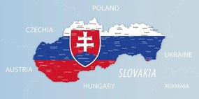 Obraz mapa Slovenska so štátnym znakom a okolitými štátmi - 120x60