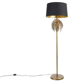 Stojaca lampa zlatá 145 cm s čiernym bavlneným tienidlom 50 cm - Botanica