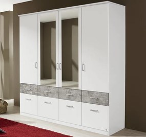 Šatníková skriňa Bremen, 181 cm, biela/šedý betón