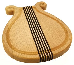 AMADEA Drevená doštička s drážkou v tvare lýry, masívne drevo, 20x18x2 cm