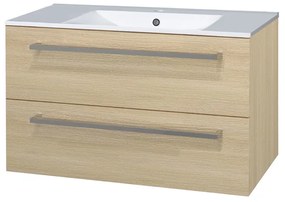 Mereo Mereo, Bino, kúpeľňová skrinka s keramickým umývadlom 101 cm, biela, dub, MER-CN632