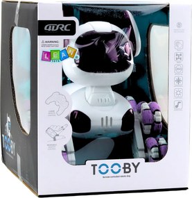 LEAN Toys Robotický pes TOOBY s diaľkovým ovládaním RC, 360°, svetlá, zvuky, bielo-fialový