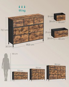 Komoda s látkovými zásuvkami Vasagle Busman 99 cm černá/hnědá