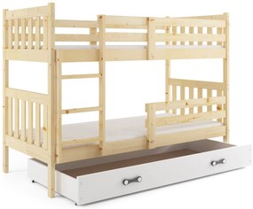 Poschodová posteľ so zásuvkou a matracmi NATURAL 200x90 borovica - biela