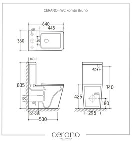CERANO - WC kombi Bruno, Rimless + UF sedátko - biela lesklá, CER-CER-538765
