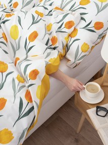 Predĺžené bavlnené obliečky Renforcé - Kvety tulipánov oranžové