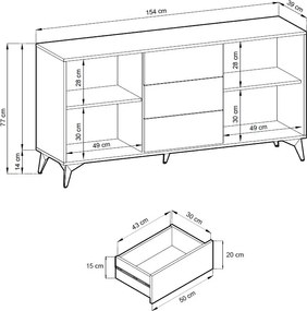 Široká komoda so zásuvkami Diamond, čierna/dub