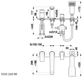 KFA Armatura 5535-210-81 - Vaňová batéria 4-otvorová MOKAIT mosadz/matná čierna