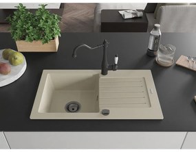 Mexen Pablo, granitový drez 752x436x161 mm, 1-komorový a drezová batéria Carla, béžová, 6510-69-670700-70