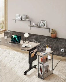 Úzky bočný stolík s predlžovačom, 3-úrovňový nočný stolík, 18 x 45 x 58 cm, greige a čierny