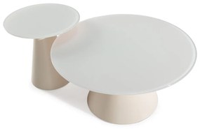 Krémovobiele okrúhle konferenčné stolíky v súprave 2 ks so sklenenou doskou ø 80 cm Vida – MOME