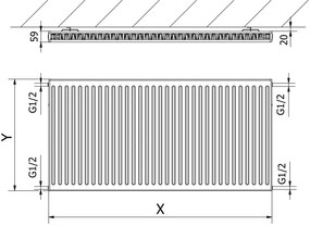 Mexen, panelový radiátor Mexen C11 900 x 2000 mm, bočné pripojenie, 2547 W, biely - W411-090-200-00