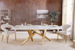 Jedálenský stôl ART LIVING 200 cm s keramickou doskou z bieleho mramoru a rámom v šampansko-zlatej farbe