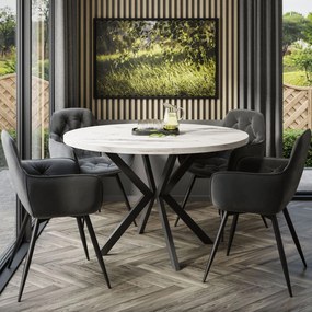 Okrúhly rozkladací jedálensky stôl MARION 120-196 cm biely mramor Farba nôh: Biela