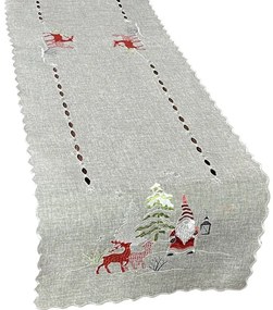 Sivá vianočná štóla s výšivkou škriatka a sobov Šírka: 40 cm | Dĺžka: 160 cm
