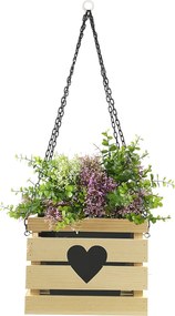 AMADEA Drevený závesný obal na kvetináč so srdcom, 27x27x21 cm, český výrobok