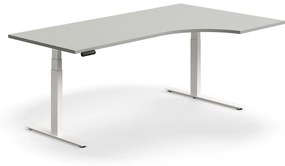 Výškovo nastaviteľný stôl QBUS, rohový, 2000x1200 mm, biely rám, svetlošedá