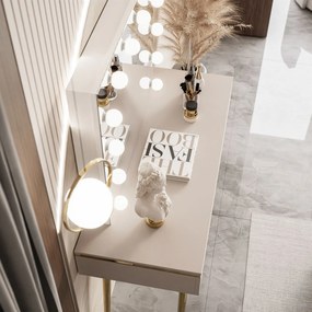 Kozmetický stolík ZOLA so zrkadlom a osvetlením kašmír + zlaté nohy