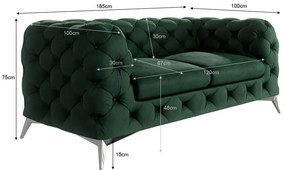 Tmavozelená zamatová pohovka 185 cm Chelsea – Ropez