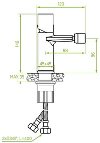 Laveo Tores, stojanková bidetová batéria h-146, chrómová, LAV-BVT_032D