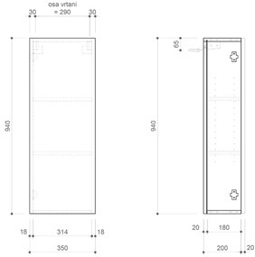 Sapho Sapho, ESPACE skrinka 35x94x22cm, 1x dvierka, ľavá/pravá, biela lesk, ESC110-3030