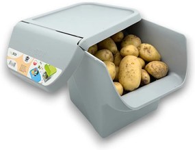 Úložný box na zemiaky a cibuľu s vetraním, VEGBOX sivý (14l - 10kg zemiakov)
