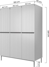 Skriňa Nicole 150 cm na nožičkách - biely mat / čierna