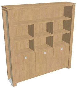 Vysoká skriňa Verno+ S 200 x 46 x 210 cm, s regálom, dub svetlý / vanilka