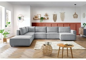 Svetlosivá menčestrová rohová pohovka (ľavý roh/do tvaru "U") Nihad modular – Bobochic Paris