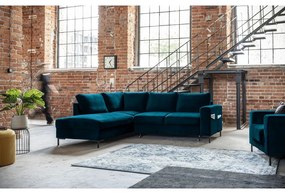 Tyrkysová zamatová rozkladacia rohová pohovka (ľavý roh) Lofty Lilly – Miuform